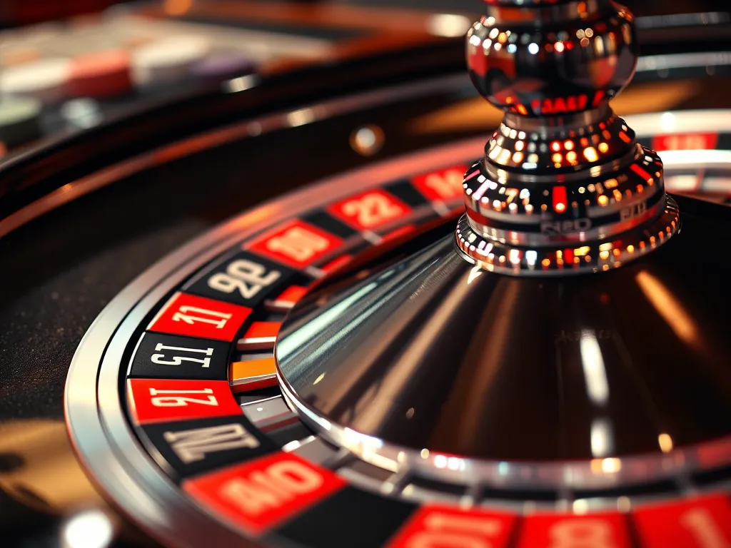 Bàn roulette với vòng quay đang xoay và nhiều chip đặt trên các loại cược khác nhau, minh họa cách chơi roulette cơ bản.