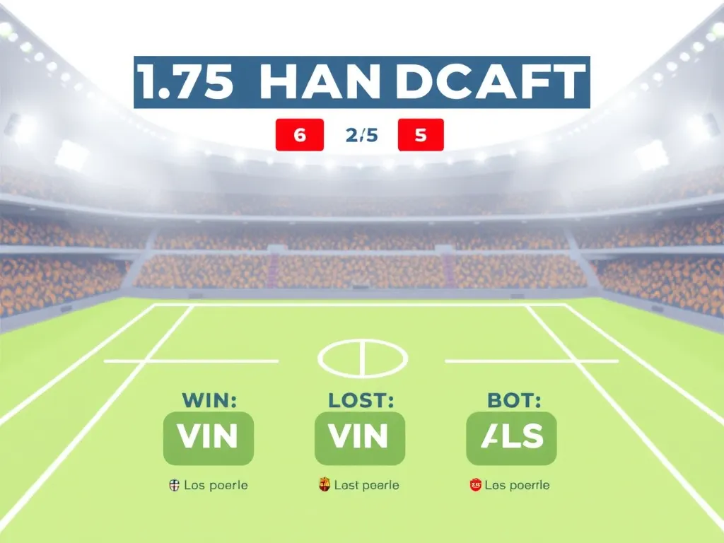 Biểu đồ minh họa các trường hợp thắng thua trong kèo chấp 1.75, gồm 3 kịch bản trận đấu với tỷ số và kết quả cược, nền trắng, phong cách vector