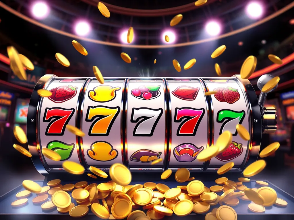 Hình ảnh máy nổ hũ GO88 với các cuộn quay rực rỡ, biểu tượng trái cây và đồng tiền vàng văng ra, minh họa luật chơi nổ hũ