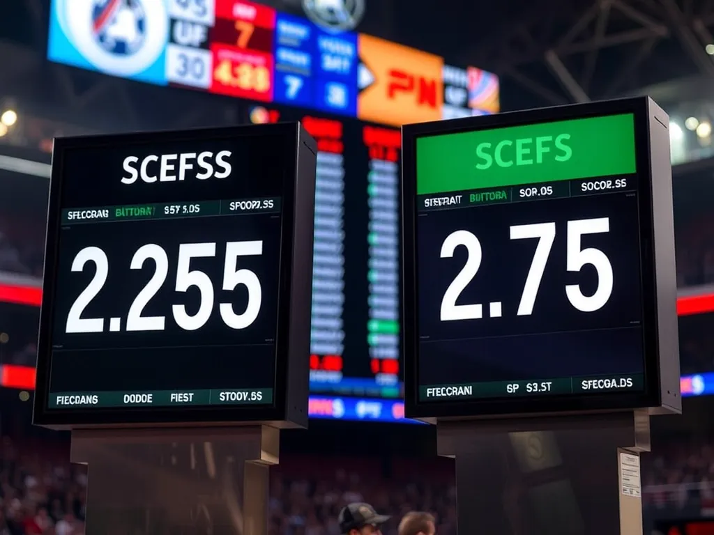 Hình ảnh minh họa bảng tỷ lệ kèo 2.25 và 2.75 đặt cạnh nhau với màn hình điểm số thể thao phía sau, so sánh sự khác biệt giữa hai loại kèo này Hình ảnh minh họa bảng tỷ lệ kèo 2.25 và 2.75 đặt cạnh nhau với màn hình điểm số thể thao phía sau, so sánh sự khác biệt giữa hai loại kèo này