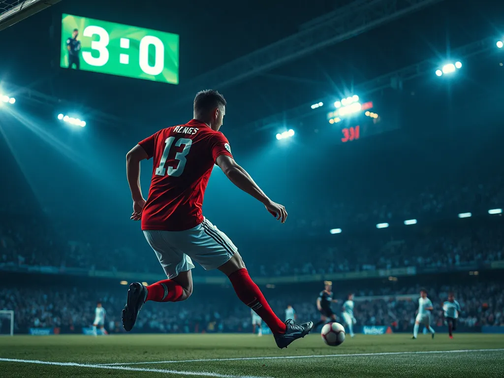 Hình ảnh minh họa một bàn thắng quyết định trong trận đấu bóng đá, tỷ số 3-0, giải thích kèo 2.5 là gì cho người chơi cá cược