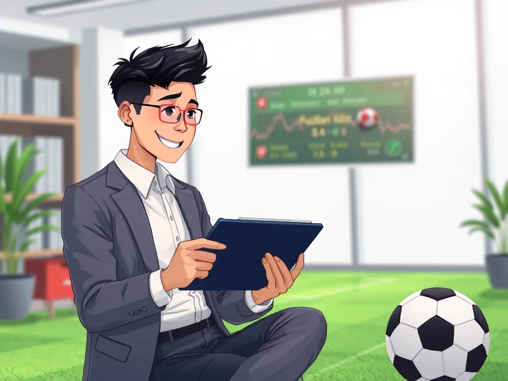 Hướng dẫn viên cá cược giải thích kèo 2.5 trên tablet, minh họa định nghĩa cơ bản cho người mới bắt đầu với bóng đá