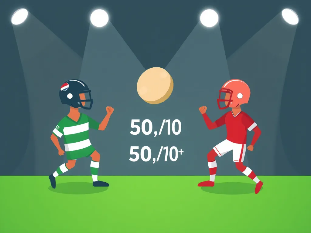 Minh họa trực quan cách tính tiền kèo 0.5 với hai đội bóng và kết quả một nửa, thiết kế vector phẳng rõ ràng trên nền sáng