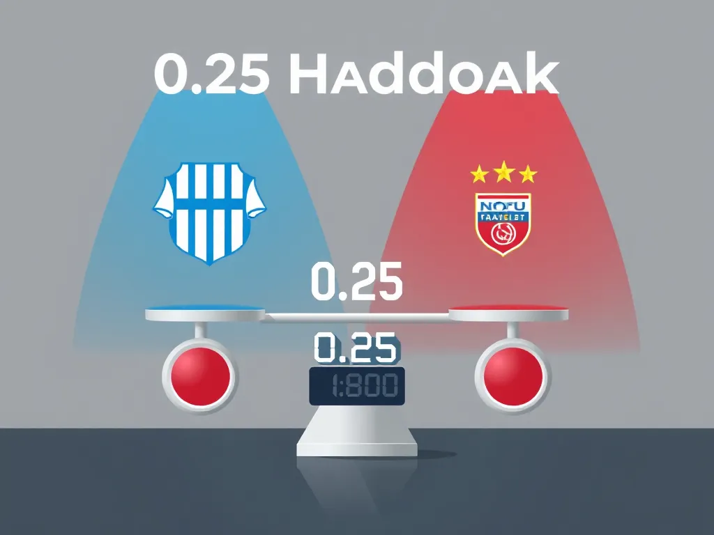 Minh họa trực quan về kèo 0.25 là gì trong cá cược thể thao, hiển thị hai đội cân bằng trên thang đo kỹ thuật số với thiết kế vector phẳng hiện đại