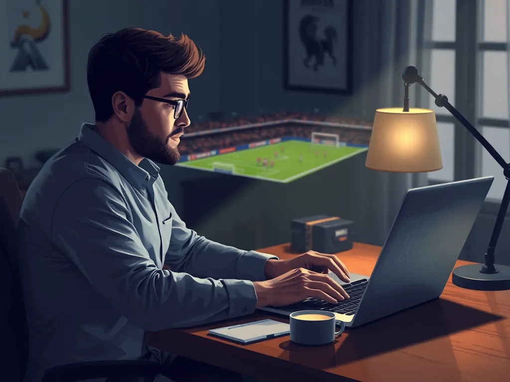 Một người chơi cá cược đang phân tích kèo 0.5 trên laptop để quyết định thời điểm vào tiền, không có văn bản