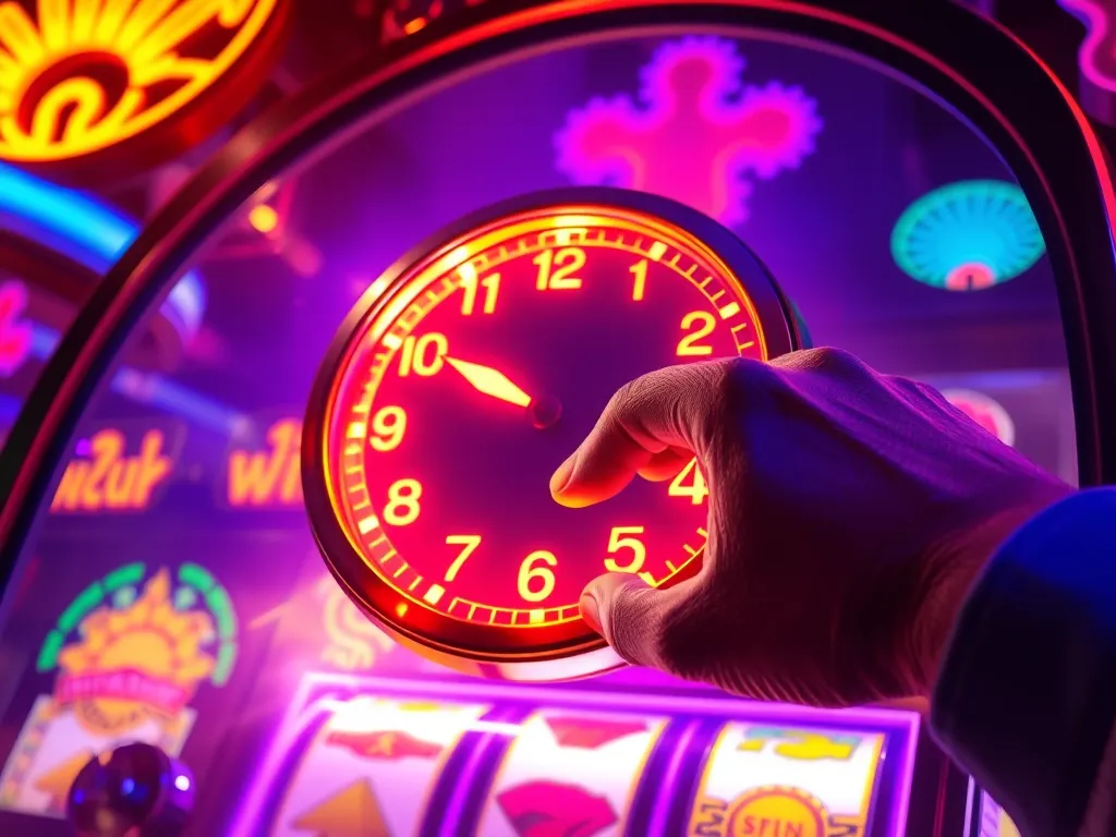 Người chơi tập trung bấm nút quay máy xèng khuyến mãi vào giờ vàng trên đồng hồ, minh họa chiến thuật cách chơi nổ hũ dễ thắng tại GO88.