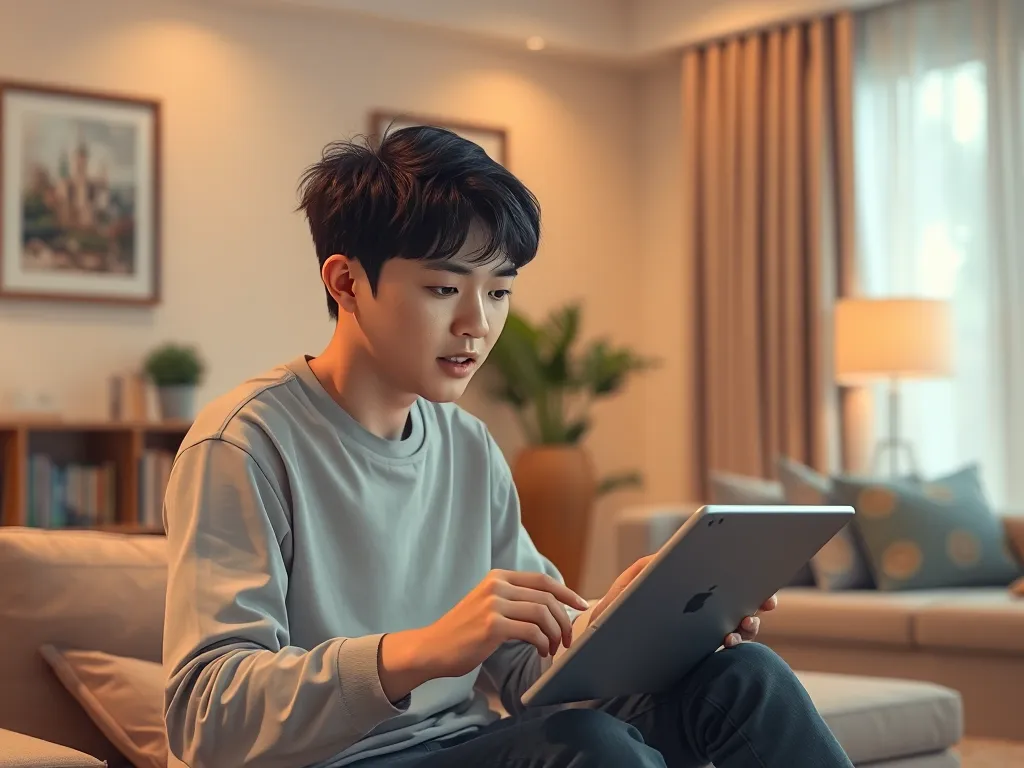 Người mới học cách chơi poker xem bài trên máy tính bảng tại nhà, không có chữ trong ảnh, phong cách minh họa kỹ thuật số